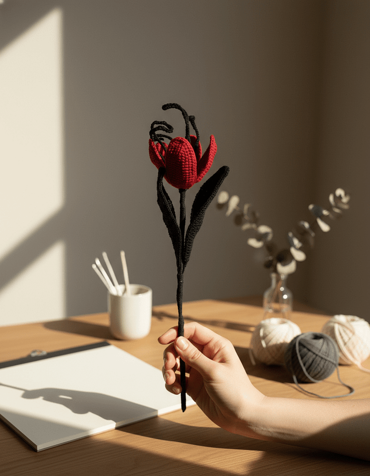 gothic crochet flower, crochet flower bouquet, crochet bouquet, crochet pattern, fake flowers, home decor, goth decor, wildflower bouquet, homedecor, bridal bouquet, crochet gifts, graduation bouquet, bridesmaid bouquet, gothic decor, amigurumi pattern,