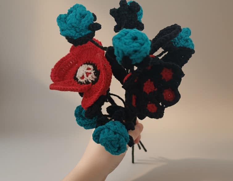 gothic crochet flower, crochet flower bouquet, crochet bouquet, crochet pattern, fake flowers, home decor, goth decor, wildflower bouquet, homedecor, bridal bouquet, crochet gifts, graduation bouquet, bridesmaid bouquet, gothic decor, amigurumi pattern,