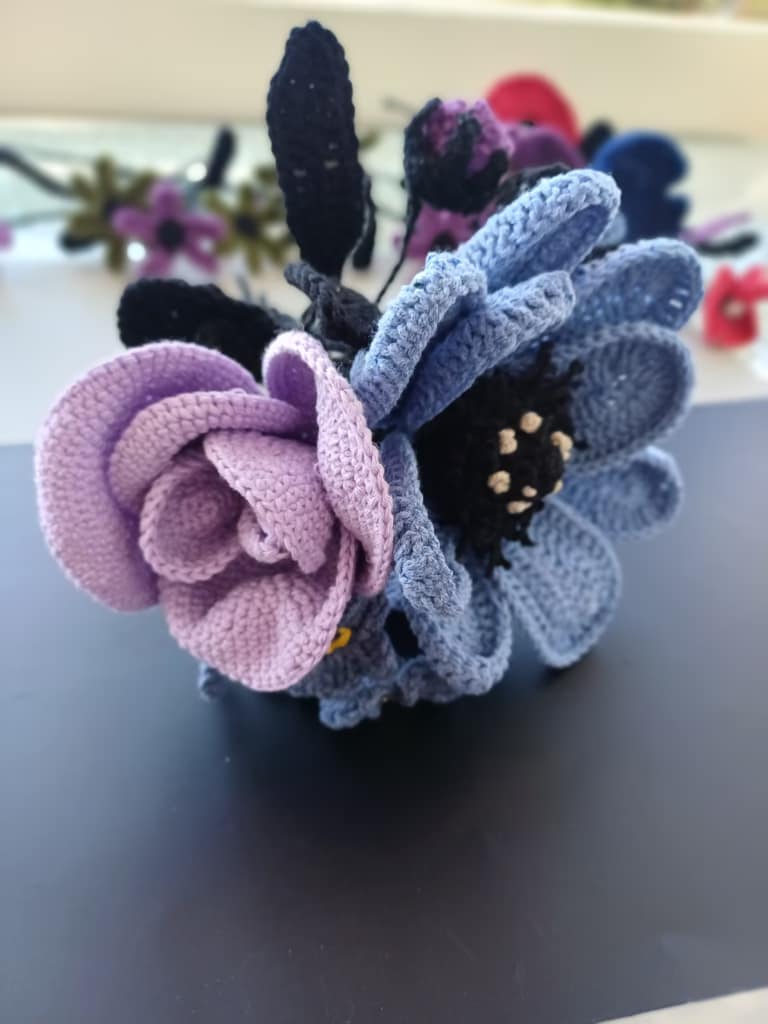 crochet flower bouquet, crochet flower gift, handmade crochet flowers, everlasting romantic crochet bouquet, crochet flower home décor