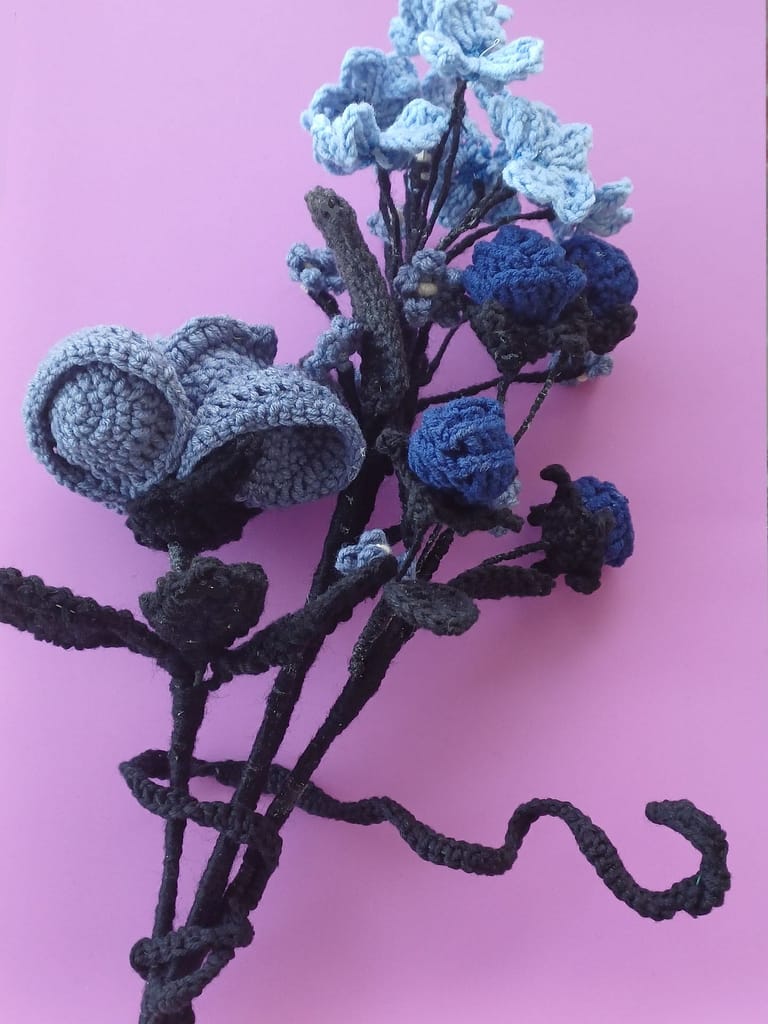 crochet patterns bouquets and flowers beginner friendly easy fast gifts and home decor, gothic, fantasy, dark, moody, wildflowers, unique instant download pdf, wedding decorations, housewarming keepsakes, favors, flower pots, goth, crochet flower bundle, crocheters crafters, diy lovers yarn, vase filler, sustainable, realistic, minimal, modern, romantic, amigurumi, botanical art, personalized